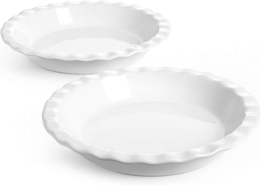 Ceramic Pie Pans for Baking, 9 Inches Pie Plate for Apple Pie, round Baking Dish, 36 Ounce Fluted Dish Pie Pan, Set of 2, White
