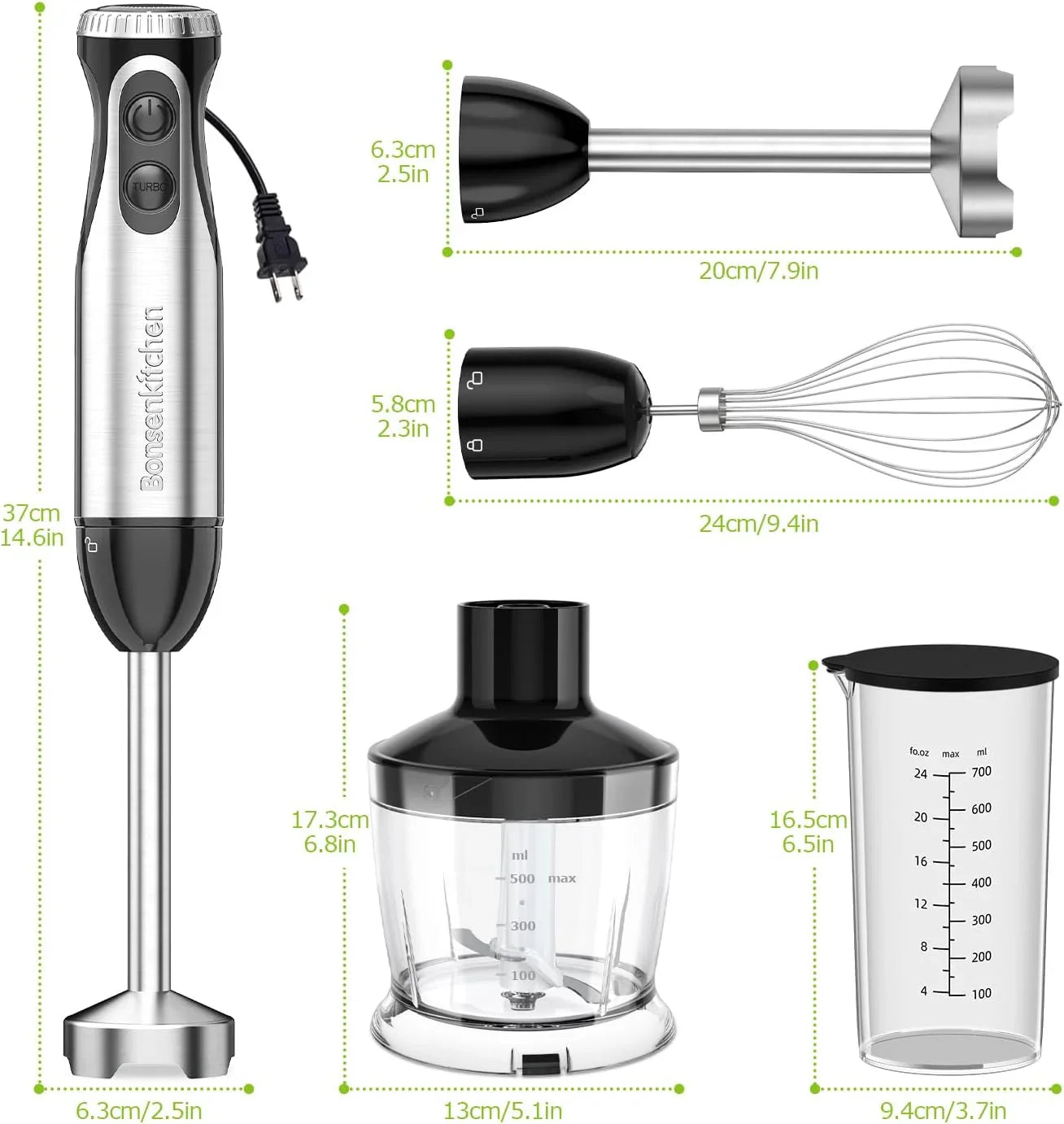 Immersion Blender Handheld with Food Processor, 20 Speeds Hand Blender with Turbo Mode, Stainless Steel Blade, Egg Whisk, Beaker & Chopper Bowl, Hand Mixer for Smoothie, Soup, Baby Food