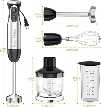 Immersion Blender Handheld with Food Processor, 20 Speeds Hand Blender with Turbo Mode, Stainless Steel Blade, Egg Whisk, Beaker & Chopper Bowl, Hand Mixer for Smoothie, Soup, Baby Food