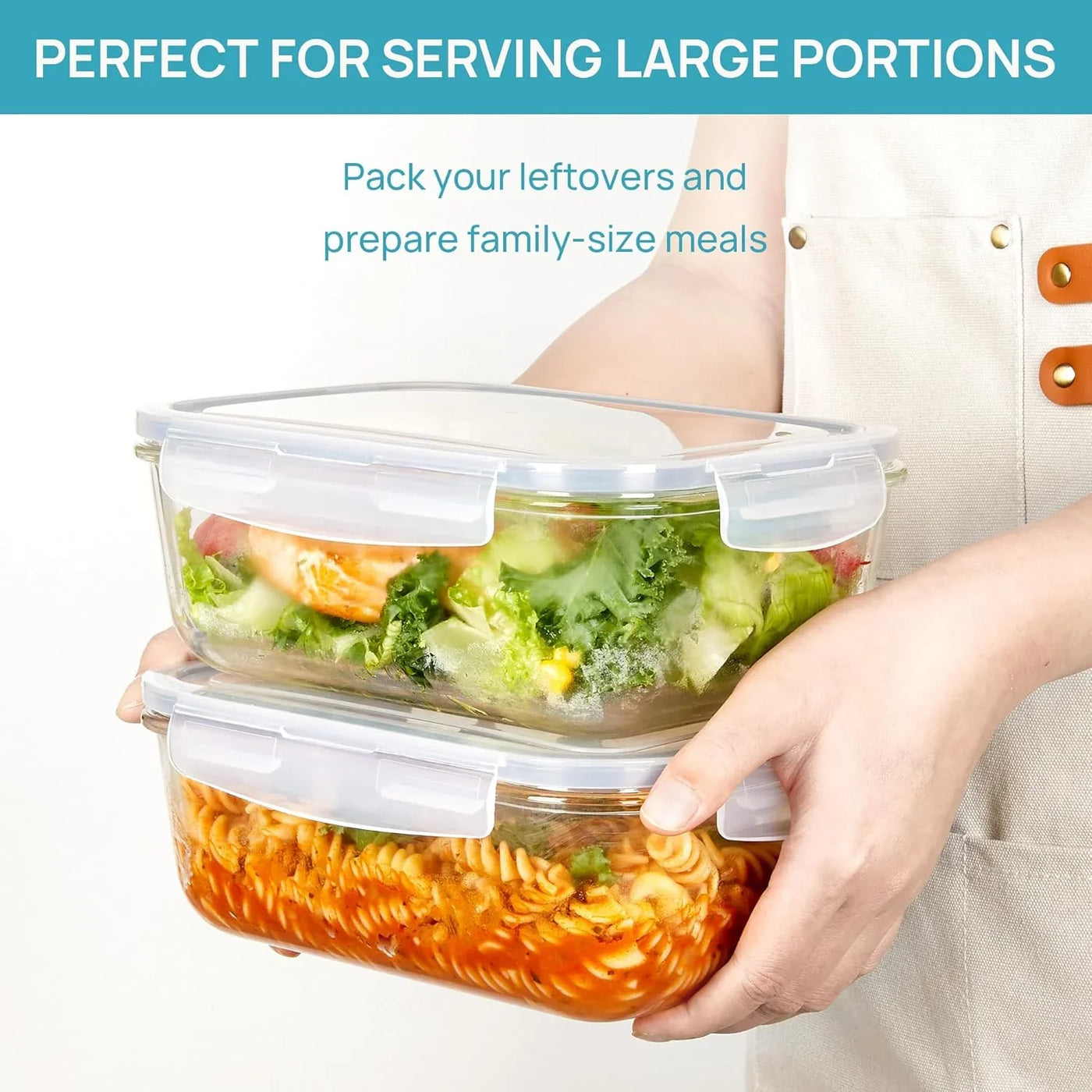 2Pack 1860Ml/63Oz Large Glass Storage Containers with Lids, Meal Prep Food Container Set with Snap Airtight Lid for Baking, Microwave, Oven, Leak Proof, for Freezer, Dishwasher, Grey