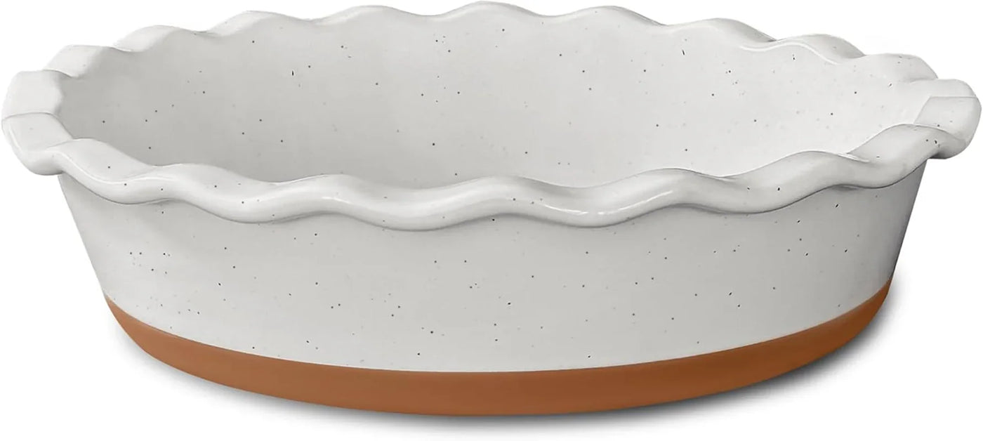 Ceramic Pie Pan for Baking - 9 Inch - Deep and Fluted Pie Dish for Old Fashion Apple Pie, Quiche, Pot Pies, Tart, Etc - Modern Farmhouse Style Porcelain Ceramic Pie Plate - Vanilla White
