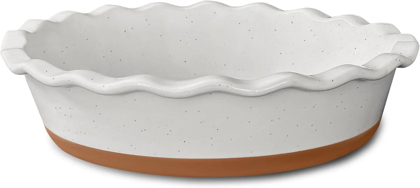 Ceramic Pie Pan for Baking - 9 Inch - Deep and Fluted Pie Dish for Old Fashion Apple Pie, Quiche, Pot Pies, Tart, Etc - Modern Farmhouse Style Porcelain Ceramic Pie Plate - Vanilla White