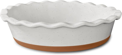 Ceramic Pie Pan for Baking - 9 Inch - Deep and Fluted Pie Dish for Old Fashion Apple Pie, Quiche, Pot Pies, Tart, Etc - Modern Farmhouse Style Porcelain Ceramic Pie Plate - Vanilla White