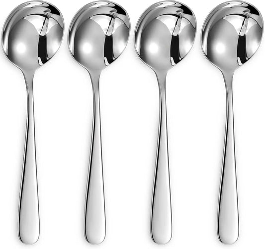 Premium 7" Louise Soup Spoons, 18/10 Stainless Steel, Dishwasher Safe (4)