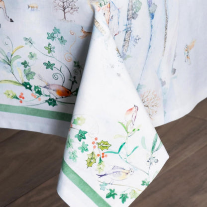 Table Cloth Rectangle Table 100% Cotton 60 X 108 Inches Fall Tablecloth Reusable Everyday Use for Thanksgiving Christmas Decorations Dining Farmhouse Party (Snowy World)
