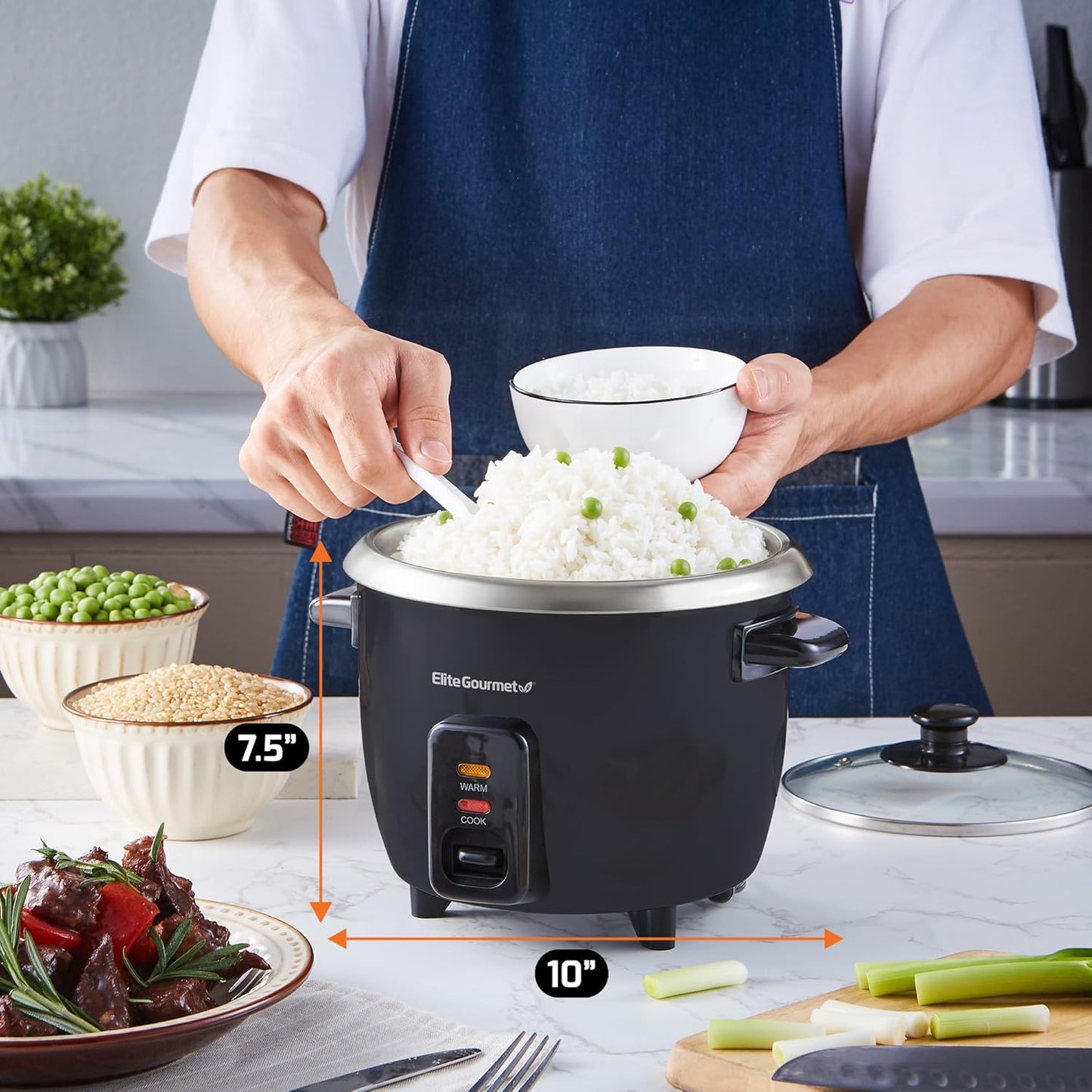 ERC003BX Electric Rice Cooker with Automatic Keep Warm Makes Soups, Stews, Grains, Hot Cereals, 6 Cups Cooked (3 Cups Uncooked), Black