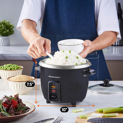 ERC003BX Electric Rice Cooker with Automatic Keep Warm Makes Soups, Stews, Grains, Hot Cereals, 6 Cups Cooked (3 Cups Uncooked), Black