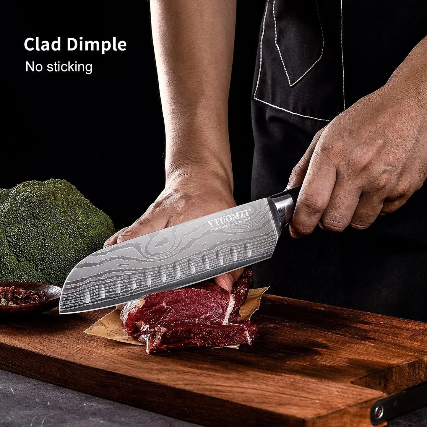 7" Santoku Knife with Blade Guard, Hollow Edge Chef'S Santoku Knife 7-Inch Stainless Steel Japanese Chefs Knife for Kitchen Vegetables Fruits Meat, Ergonomic Pakkawood Handle, Gift Box