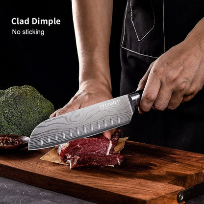 7" Santoku Knife with Blade Guard, Hollow Edge Chef'S Santoku Knife 7-Inch Stainless Steel Japanese Chefs Knife for Kitchen Vegetables Fruits Meat, Ergonomic Pakkawood Handle, Gift Box