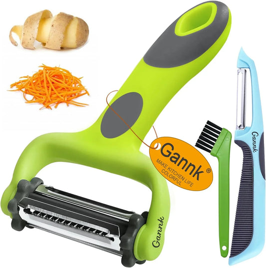 Potato Apple Vegetable Peelers for Kitchen, I and Y Peelers for Fruit Veggie Potatoes Carrot Cucumber, 3 in 1 Blade Spin Design with Julienne Function