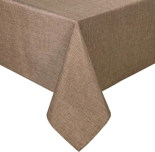 Faux Linen Rectangle Tablecloth - Wrinkle and Stain Resistant Washable Table Cloth for Kitchen Dining Room Holiday Table Cover for Party Dinner, Khaki, 54 X 108 Inch