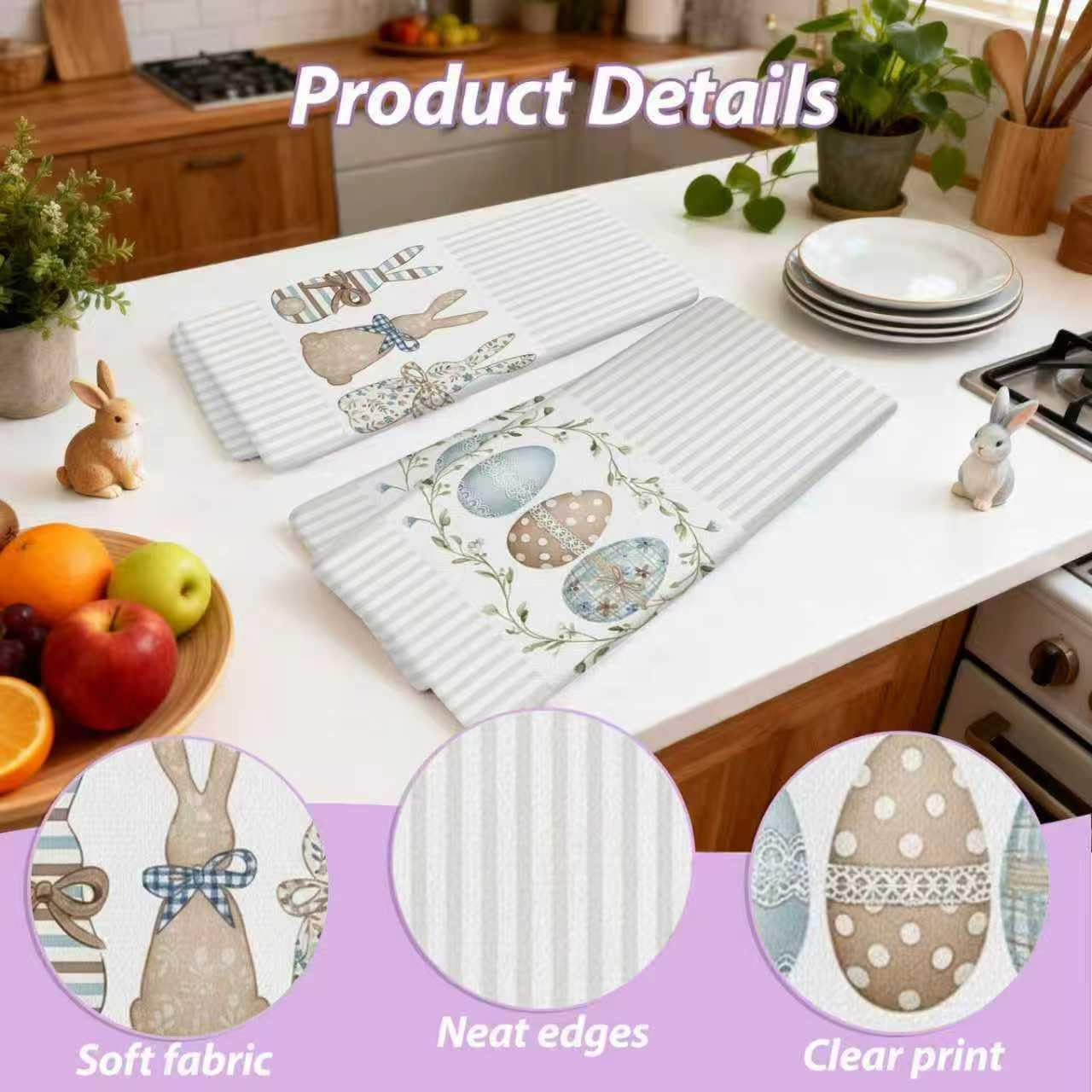 2 Pack Easter Kitchen Towels Dish Towels, 16 Inch X 26 Inch, Lint Free, Spring Decoration Hand Towels for Home 2