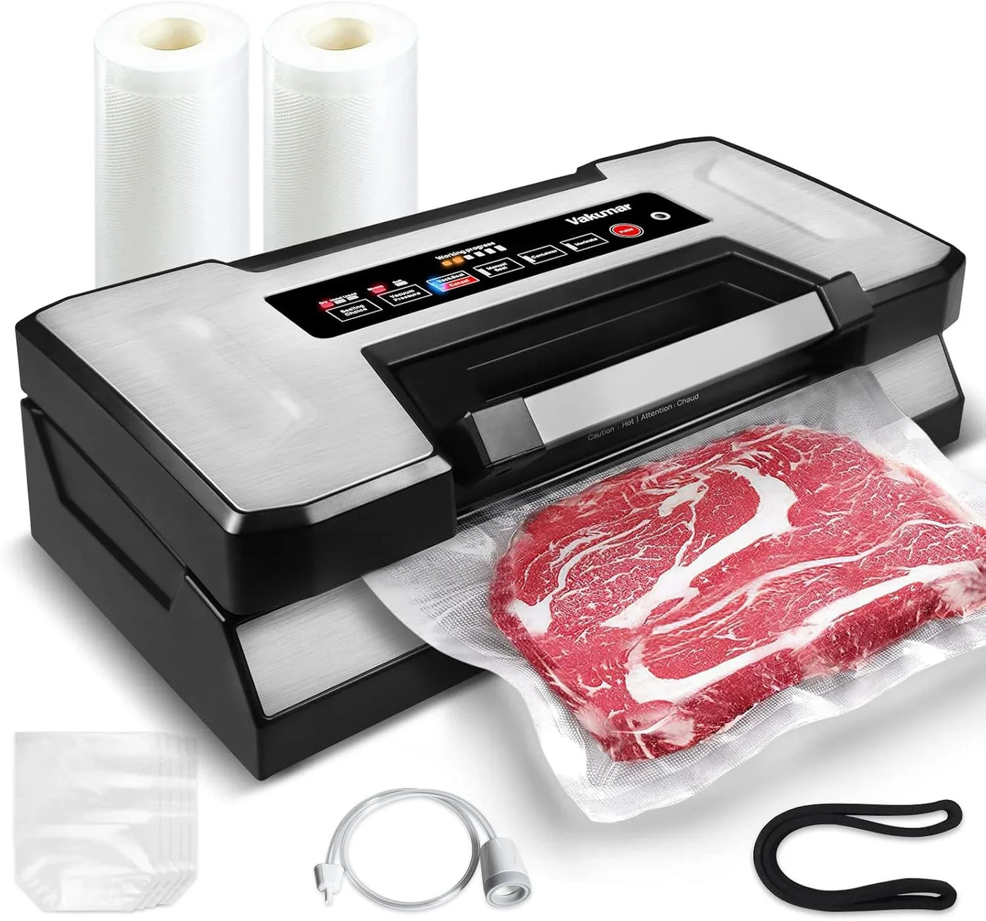 Vacuum Sealer Machine, 90Kpa Liquid Food Vacuum Sealer Machine Preservation Dry/Moist/Liquid Modes, LED Indicator Light, Handle Locked Design, Built-In Cutter and Bag Storage, Starter Kit
