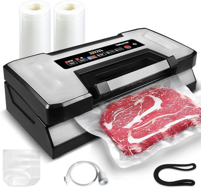 Vacuum Sealer Machine, 90Kpa Liquid Food Vacuum Sealer Machine Preservation Dry/Moist/Liquid Modes, LED Indicator Light, Handle Locked Design, Built-In Cutter and Bag Storage, Starter Kit