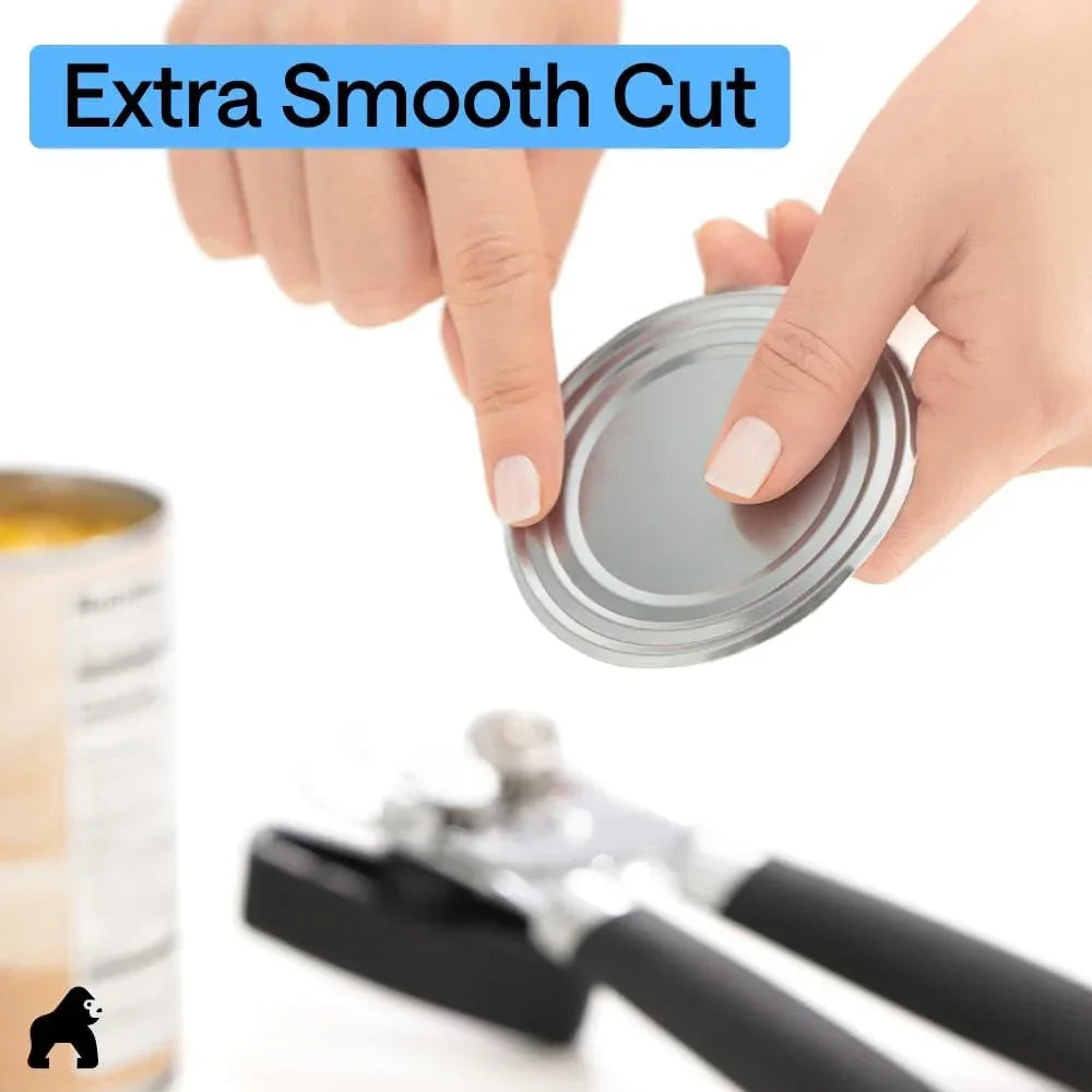 Hands holding smooth-cut can lid with can opener, ideal for kitchen tools and easy food prep