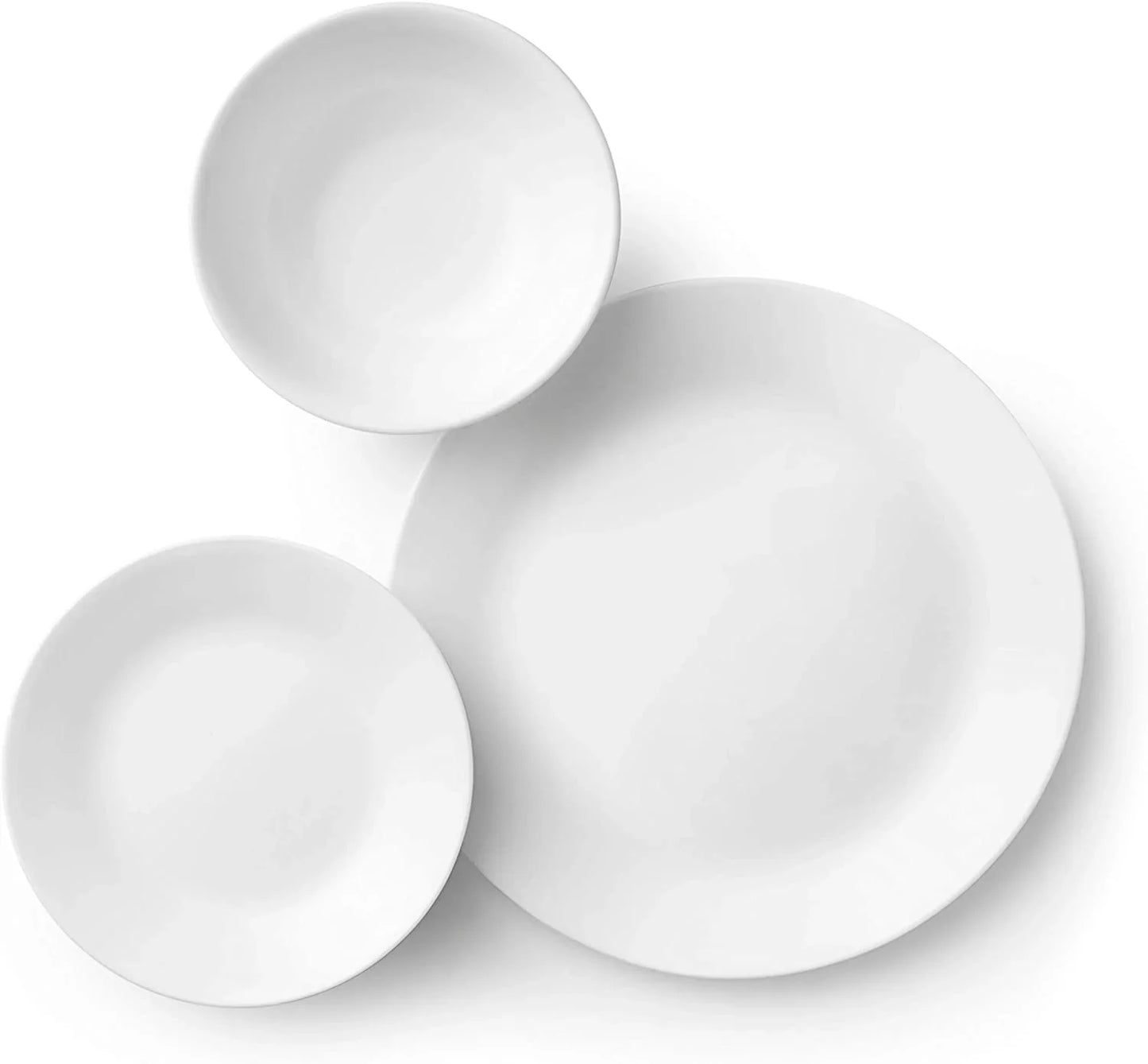 Vitrelle 18-Piece Service for 6 Dinnerware Set Triple Layer Glass and Chip Resistant, Lightweight round Plates and Bowls Set, Winter Frost White