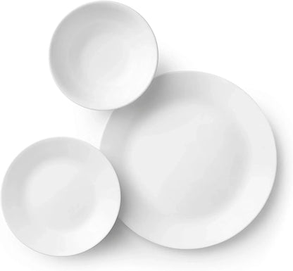 Vitrelle 18-Piece Service for 6 Dinnerware Set Triple Layer Glass and Chip Resistant, Lightweight round Plates and Bowls Set, Winter Frost White
