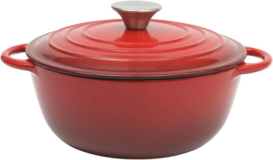 Addlestone 2.65 Quart round Enamel Cast Iron Dutch Oven Pot with Lid & Dual Handles - Gradient Red