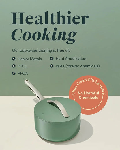 Nonstick Ceramic Sauce Pan with Lid (1.75 Qt) - Non Toxic, PTFE & PFOA Free - Oven Safe & Compatible with All Stovetops (Gas, Electric & Induction) - Cream