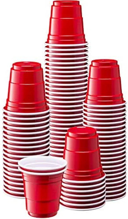 [2 Oz. - 100 Count Mini Shot Glasses Disposable - Red Jello Shot Cups for Parties and Events (Formerly Comfy Package)