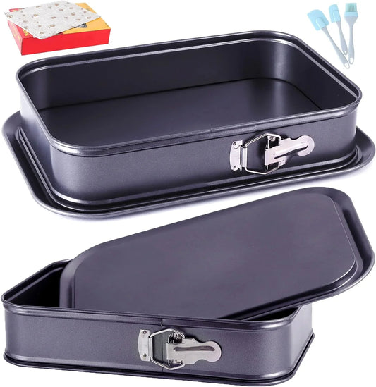 Large Springform Cake Pan, 14 X 11-Inch Rectangle Cheesecake Pan, Tiramisu Bakeware with 50Pcs Wax Paper, 3Pcs Spatula Set, Non-Stick Baking Pan Mold Leakproof