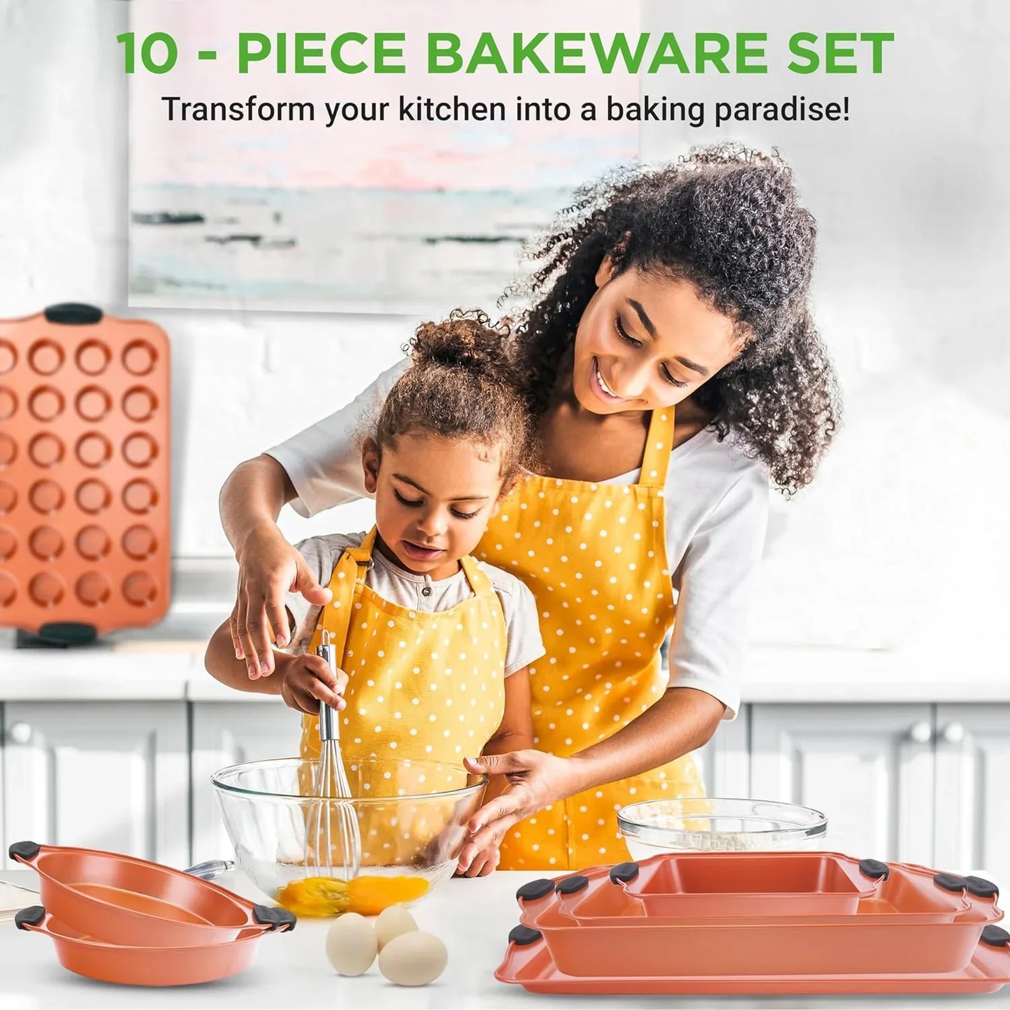 10-Piece Nonstick Baking Pans Set – Bakeware Sets for Cookies, Cakes, & Roasting - Bakeware Includes Cookie Sheet, Muffin Pan, Cake Pan, & Pizza Pans