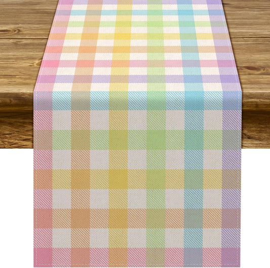 Easter Buffalo Plaid Check Table Runner Spring Holiday Farmhouse Fireplace Kitchen Dining Room Home Party Decoration (13" X 72")
