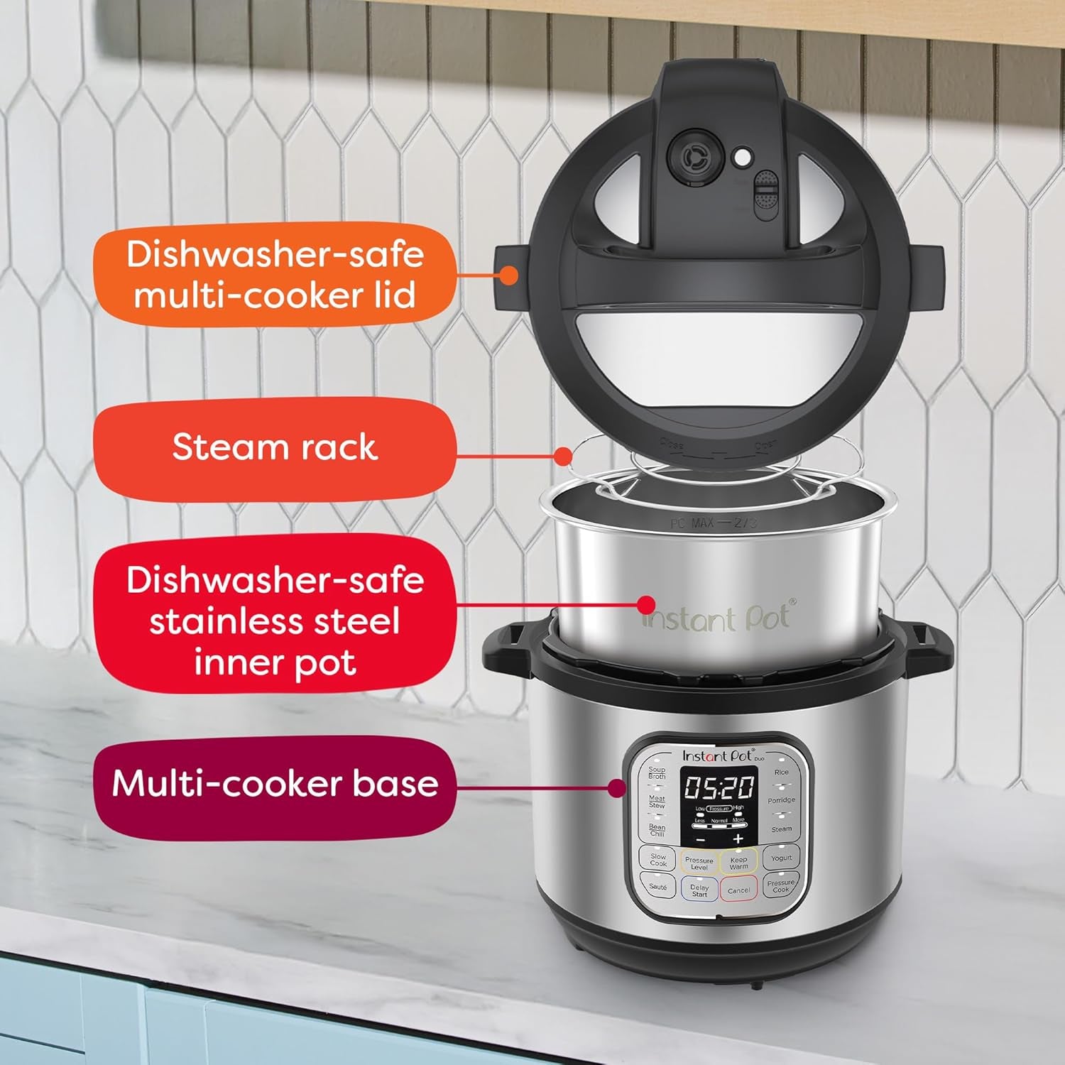 Duo 7-In-1 Mini Electric Pressure Cooker, Slow Rice Cooker, Steamer, Sauté, Yogurt Maker, Warmer & Sterilizer, Includes Free App with over 1900 Recipes, Stainless Steel, 3 Quart