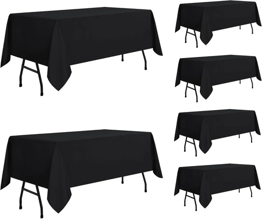 6 Pack Black Tablecloth 60 X 84 Inch, Rectangle Table Cloth for 4Ft Tables - Stain and Wrinkle Resistant Washable Polyester Table Cover for Dining Wedding Banquet Party Buffet Restaurant