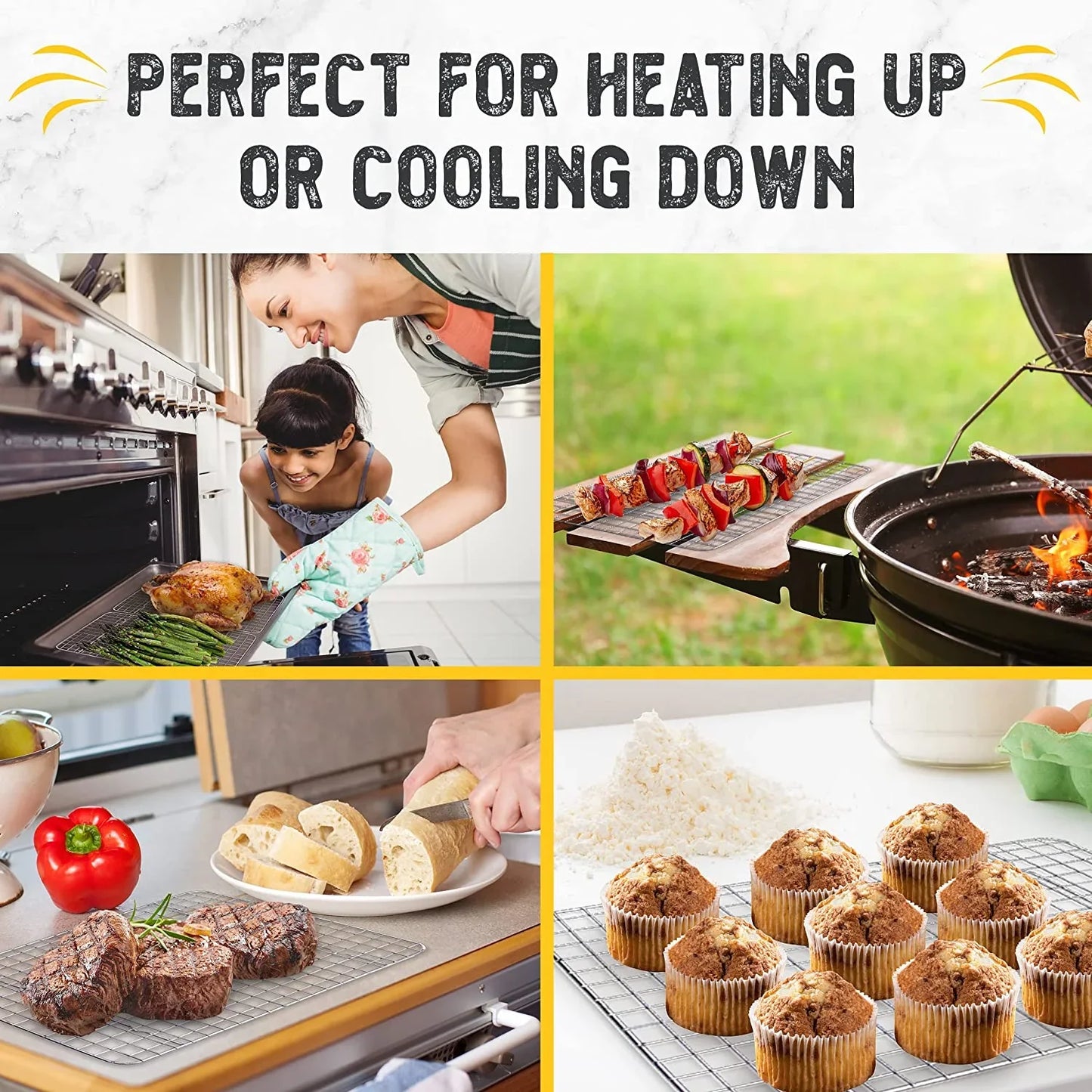 Cooling Rack for Cooking and Baking - 8” X 11 ¾" Set of 2 Stainless Steel, Oven Safe Grid Wire Cookie Cooling Racks