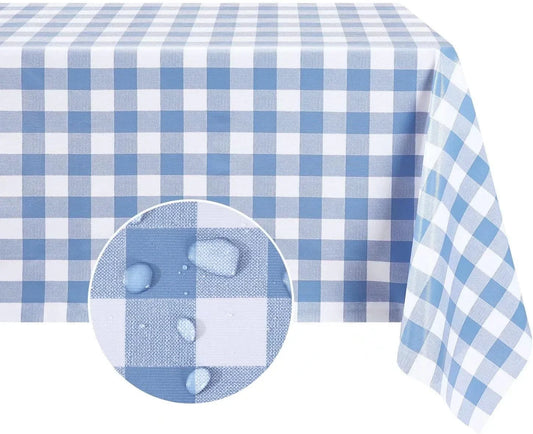 Rectangle Vinyl Tablecloth, 100% Waterproof Buffalo Gingham Plastic Table Cloth, Heavy Duty Wipeable Checkered Table Covers for Outdoor, Camping, Picnic, Patio - 54 X 78, Light Blue