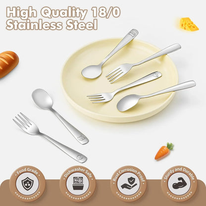 Stainless Steel Toddler Utensils Set - 12 Pieces Kids Silverware Set Children Safe Food Grade Small Forks and Spoons Dishwasher Safe Mirror Polished