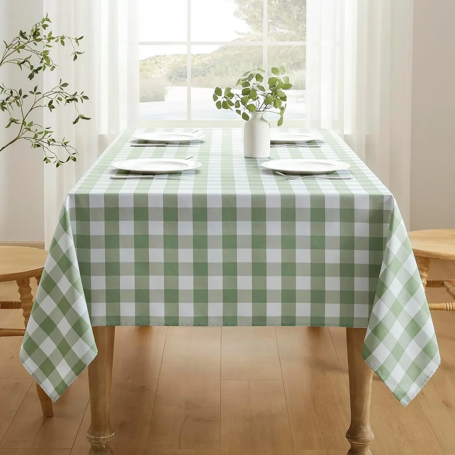 Checkered Tablecloth Rectangle Waterproof Gingham Table Cloth Washable Buffalo Plaid Table Cover Wrinkle Free for Kitchen, Dining and Outdoor Picnic, 60 X 120 Inch, Sage Green and White