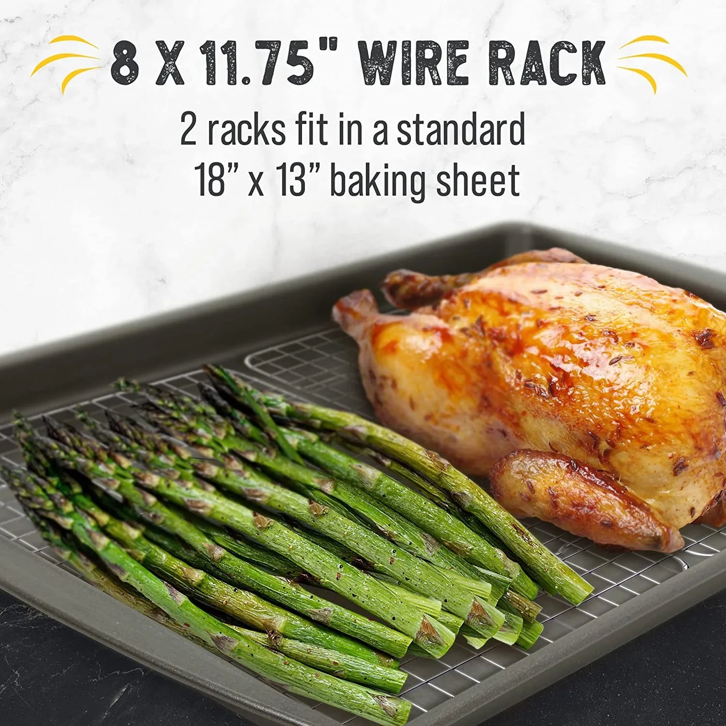 Cooling Rack for Cooking and Baking - 8” X 11 ¾" Set of 2 Stainless Steel, Oven Safe Grid Wire Cookie Cooling Racks