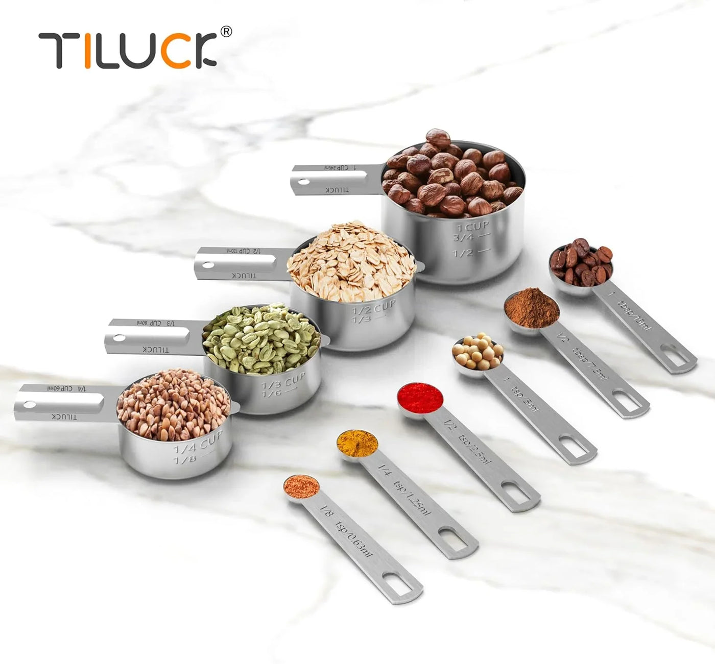 Stainless Steel Measuring Cups & Spoons Set, Cups and Spoons,Kitchen Gadgets for Cooking & Baking (10)