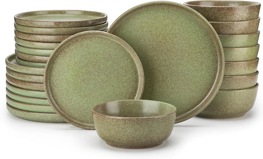 ZERMATT Dinnerware Set for 8, 24 Pieces Plates and Bowls Sets for Kitchen, Scratch Resistant Stoneware Dish Set, Dishwasher & Microwave Safe, Green