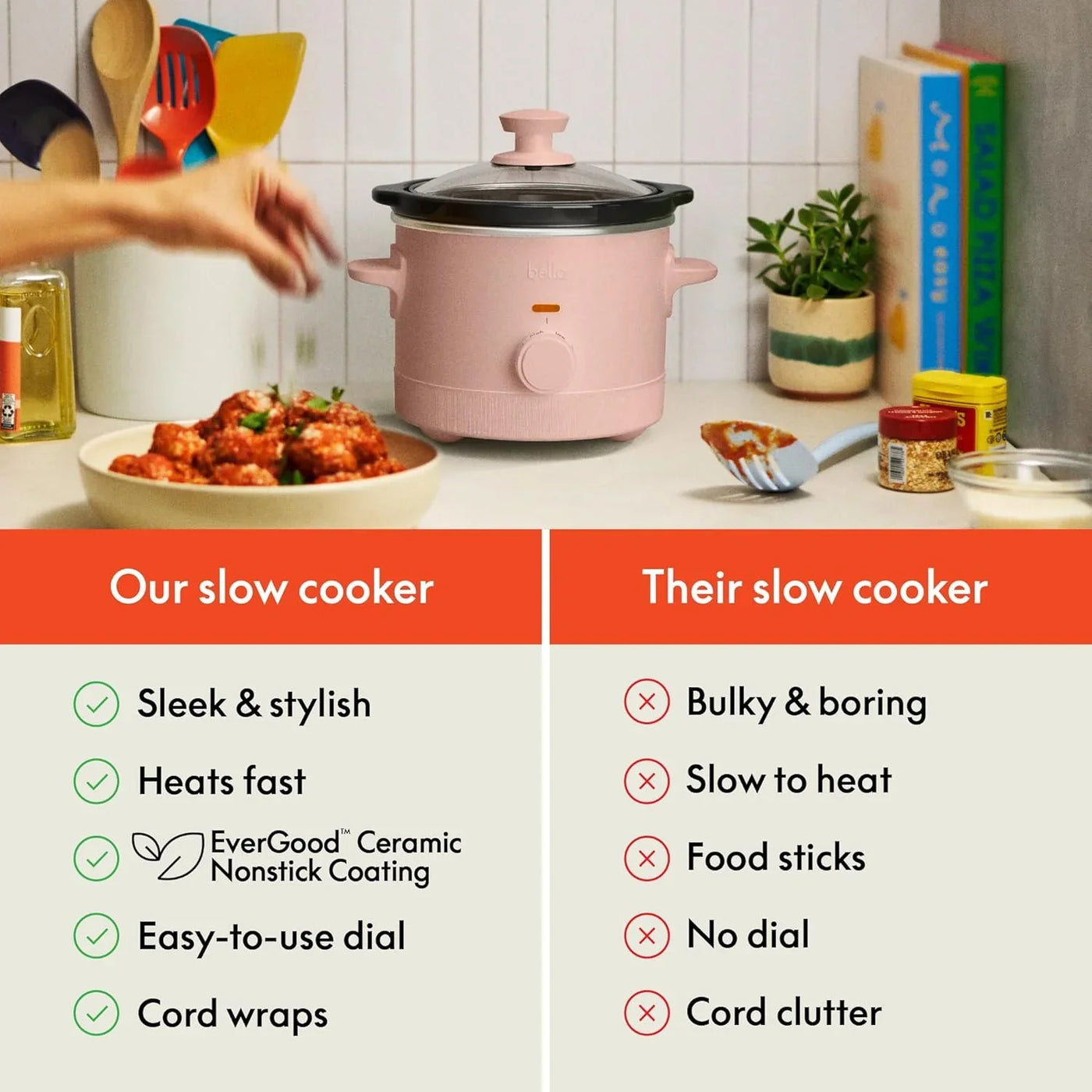 1.5 Qt Slow Cooker with 3 Heat Manual Control, Ceramic Nonstick Coating, Dishwasher Safe Stoneware Pot and Tempered Glass Lid, Tangle Free Cord Wrap & Cool Touch Handles, Blossom