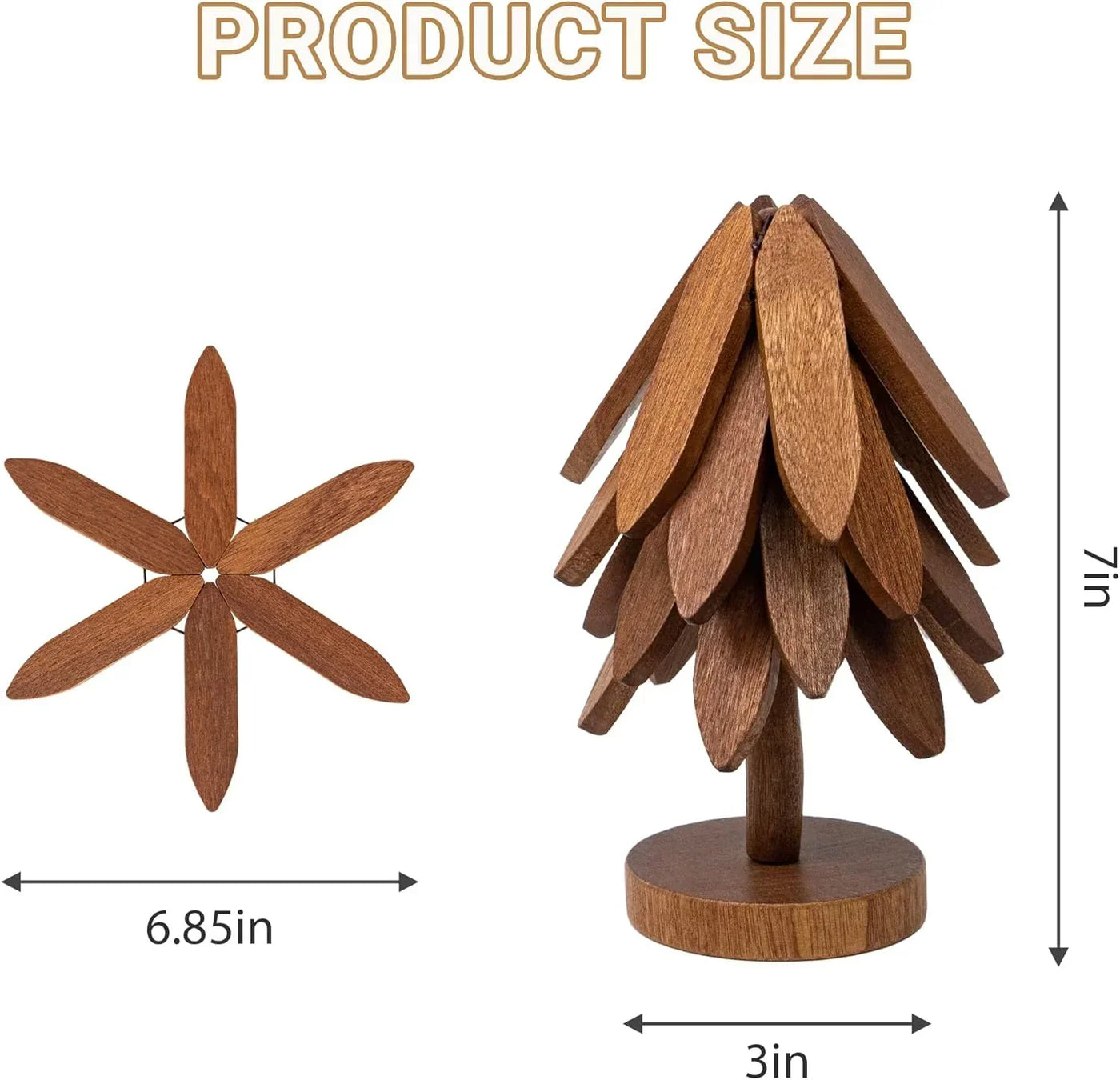 7-inch wooden Christmas tree decoration with 6.85-inch star base, rustic holiday tabletop decor