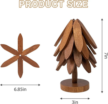 7-inch wooden Christmas tree decoration with 6.85-inch star base, rustic holiday tabletop decor
