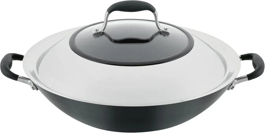 Advanced Home Hard-Anodized Nonstick Open Stock Cookware- Woks (14-Inch Covered Wok, Onyx)