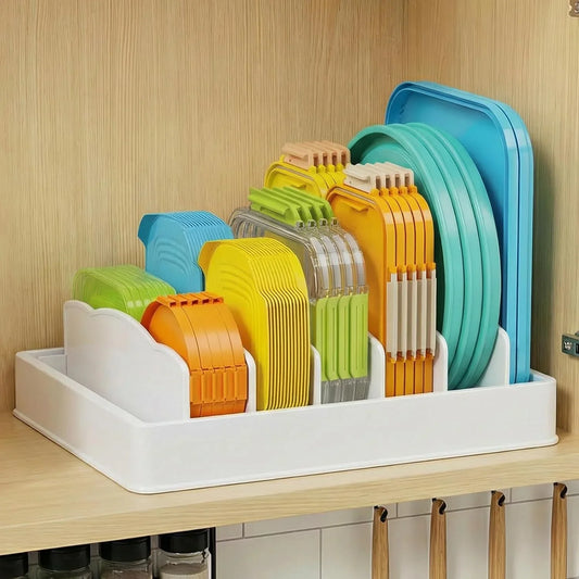 Kitchen Cabinet Organizer with 6 Adjustable Dividers for Efficient Storage