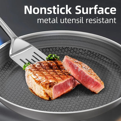 Stainless Steel Pans Set of 3 (8+10+12 Inch), Nonstick Frying Pans, Induction Pan Set, Chef'S Pan, Skillets Dishwasher & Oven Safe, Stay-Cool Handles, Compatible with All Cooktops