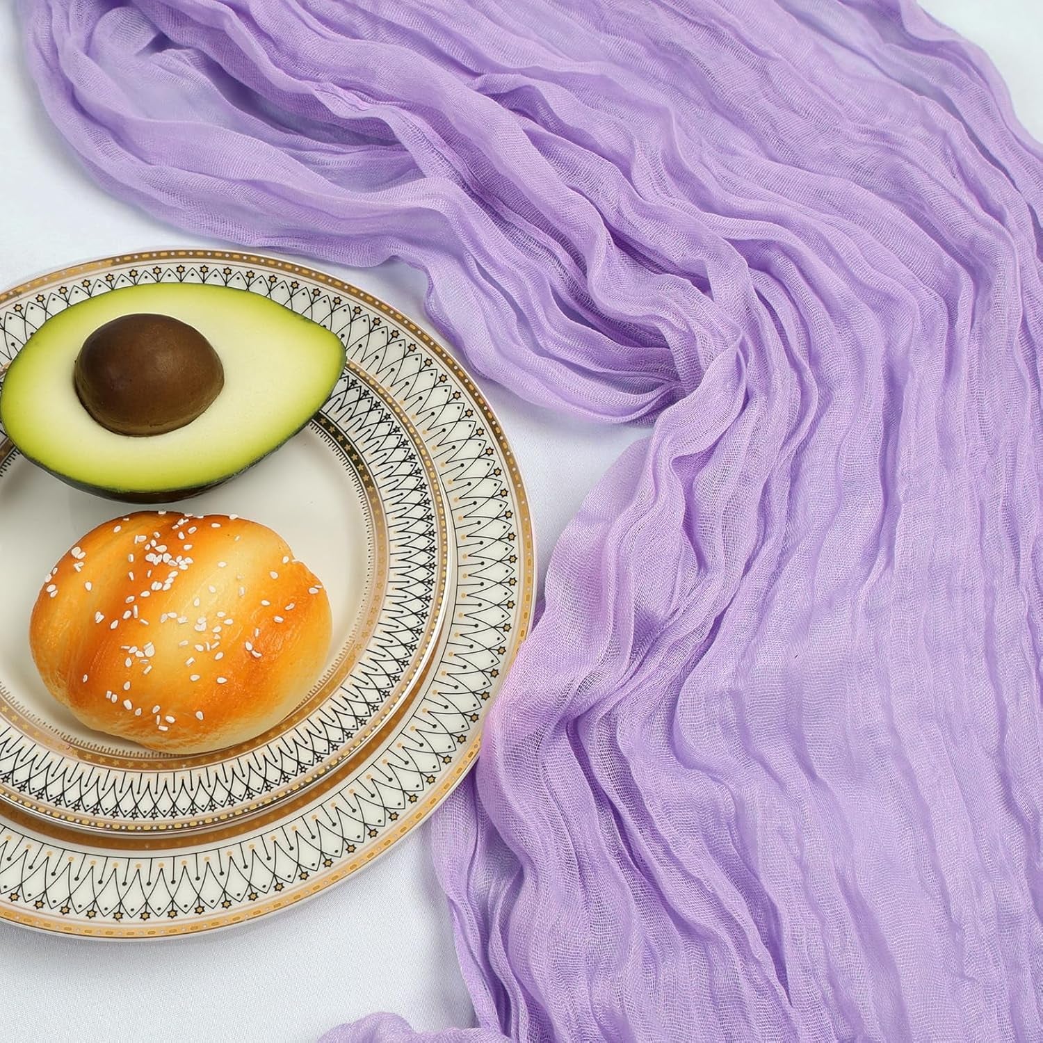 6 Pack 10FT Lavender Purple Cheesecloth Table Runner 120 Inch Gauze Rustic Boho Spring Cheese Cloth Table Runner Sheer Fabric Decorations for Holiday Party Wedding Banquet Bridal Baby Shower Décor