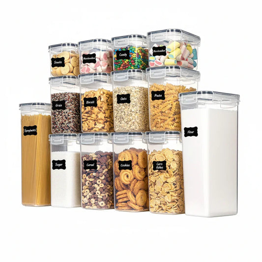 Airtight Food Storage Containers Set, 14 PCS Kitchen Storage Containers with Lids for Flour, Sugar and Cereal, Plastic Dry Food Canisters for Pantry Organization and Storage