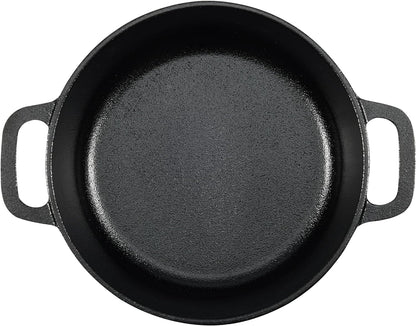Pre-Seasoned Cast Iron Mini Dutch Oven Pot with Lid and Dual Handles, Oven Safe, 2-Quart, Round, Black