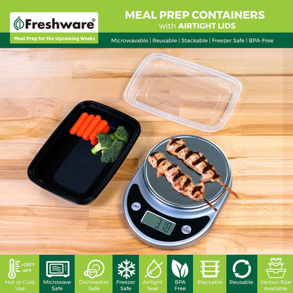 Meal Prep Containers [50 Pack] 1 Compartment with Lids, Food Storage Containers, Bento Box, BPA Free, Stackable, Microwave/Dishwasher/Freezer Safe (24 Oz)