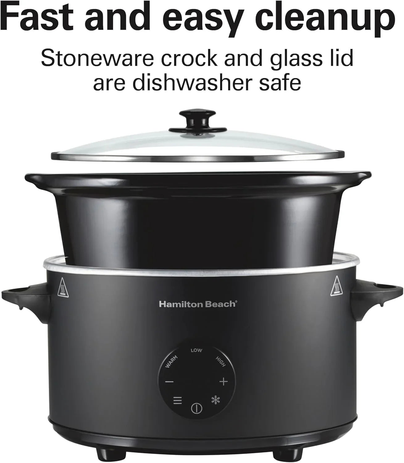 6 Quart Set & Forget Programmable Slow Cooker with Defrost Function, Flexible Programming, Adjustable Countdown Timer, Large Dishwasher Safe Stoneware Crock and Glass Lid, Black (33765)