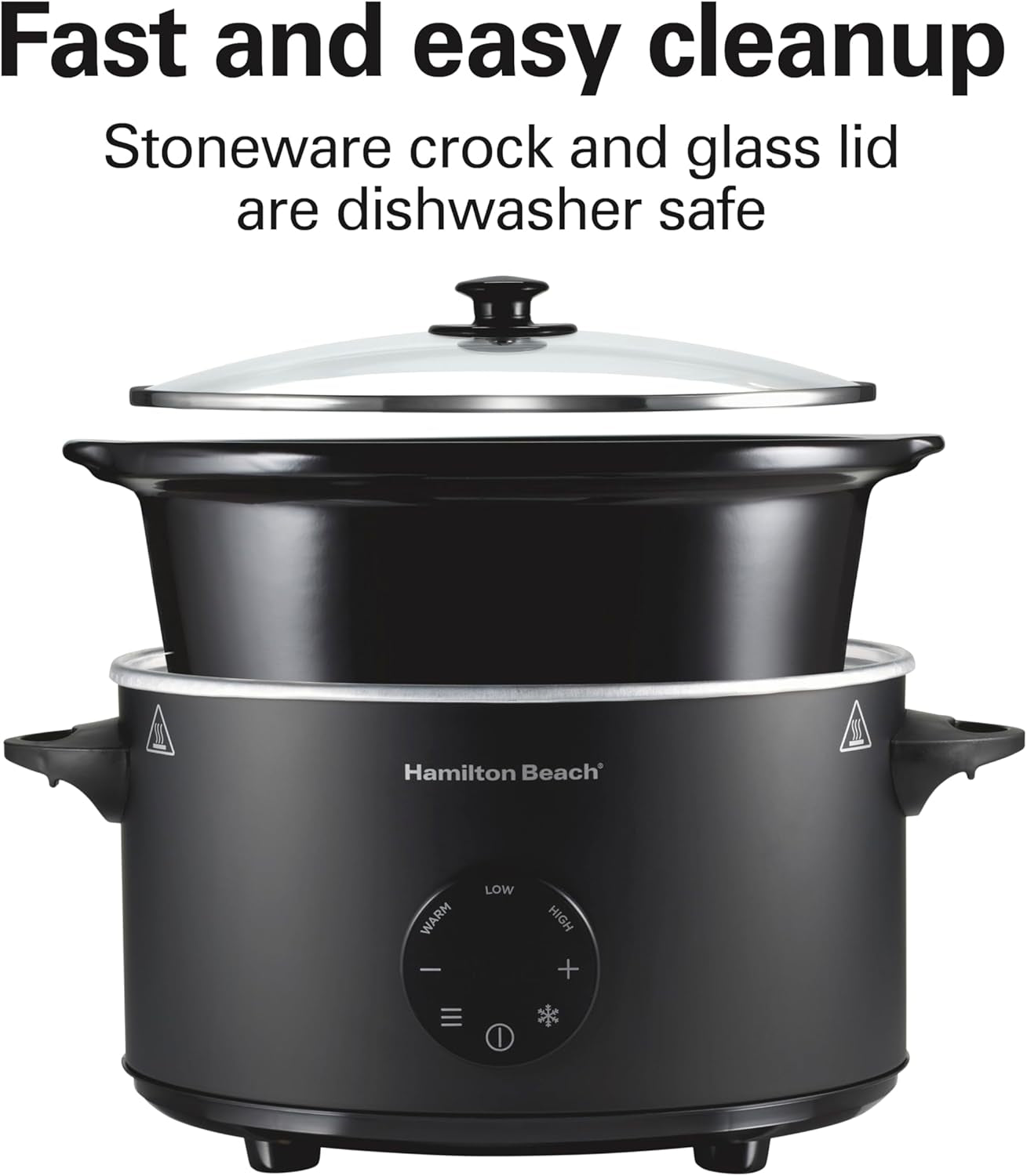 6 Quart Set & Forget Programmable Slow Cooker with Defrost Function, Flexible Programming, Adjustable Countdown Timer, Large Dishwasher Safe Stoneware Crock and Glass Lid, Black (33765)