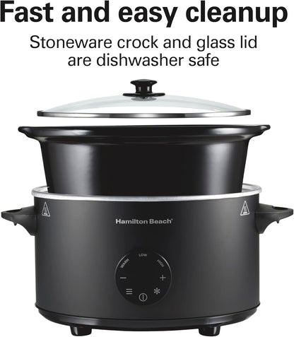 6 Quart Set & Forget Programmable Slow Cooker with Defrost Function, Flexible Programming, Adjustable Countdown Timer, Large Dishwasher Safe Stoneware Crock and Glass Lid, Black (33765)