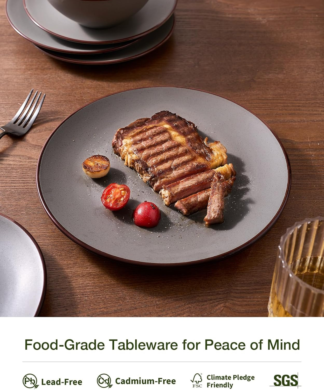 Venus Plates and Bowls Sets, 12 Pieces Stoneware Speckled Dishes Dinnerware Set for 4, Matte Dark Gray - Microwave & Dishwasher Safe, Modern Minimalist, for Everyday Meals & Formal Dining